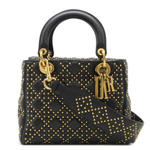 Christian Dior Lady Dior Cannage Shoulder Bag black leather studs